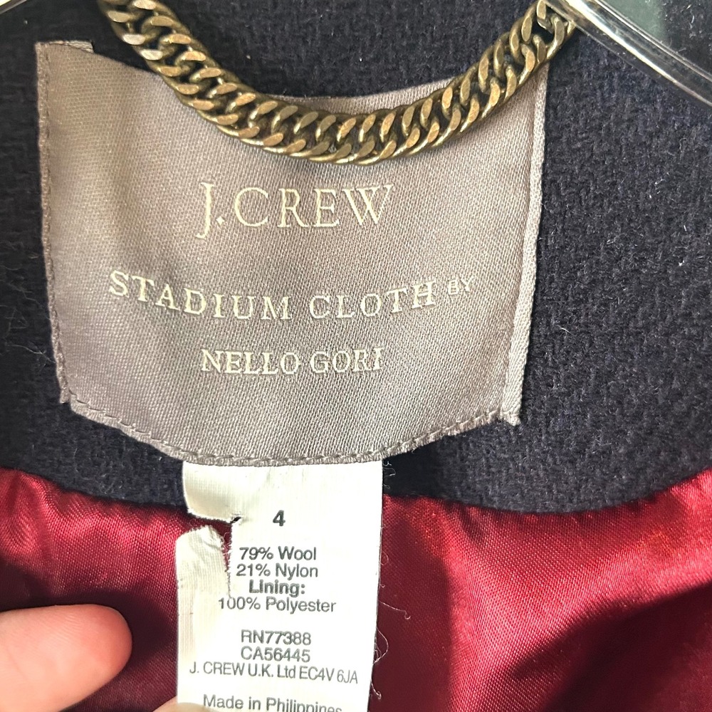 J. Crew‎ Women's Navy Wool Blend Stadium Cloth by Nello Gori Peacoat in Size 4 - Picture 13 of 14